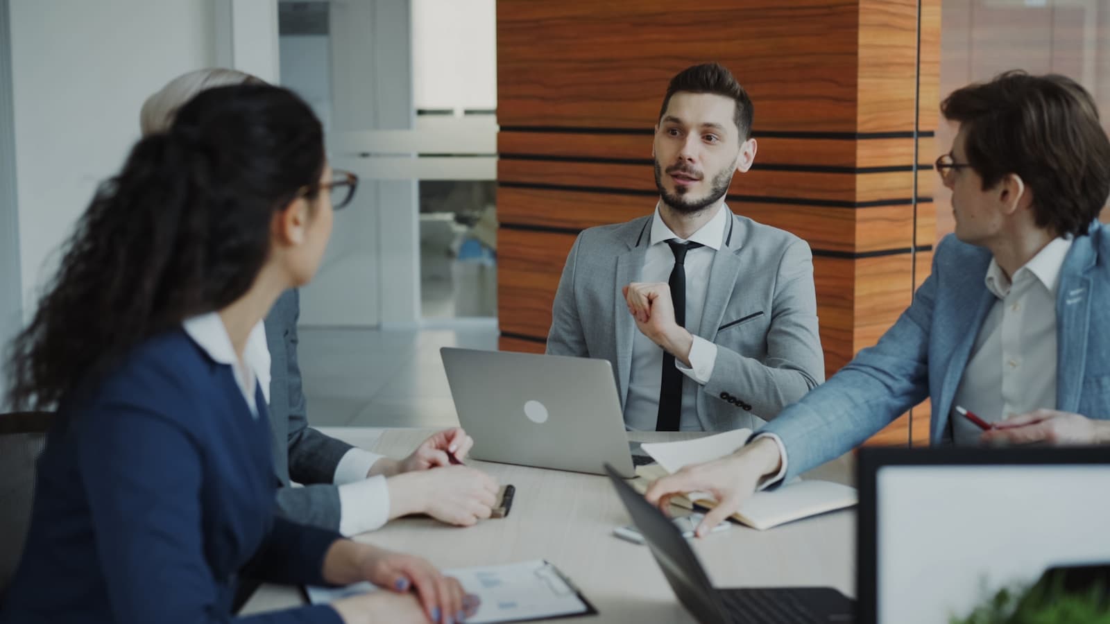 Business operators reviewing a workflow together